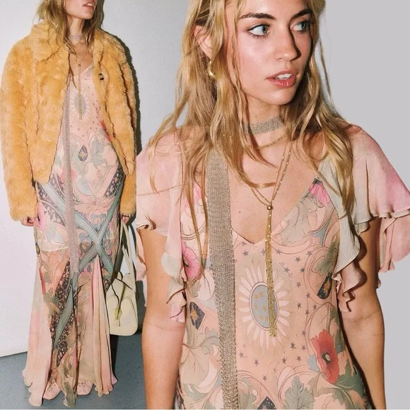 Free People Bohemian Witchy Celestial Nights Maxi Dress in Fairy Combo  Large NWT